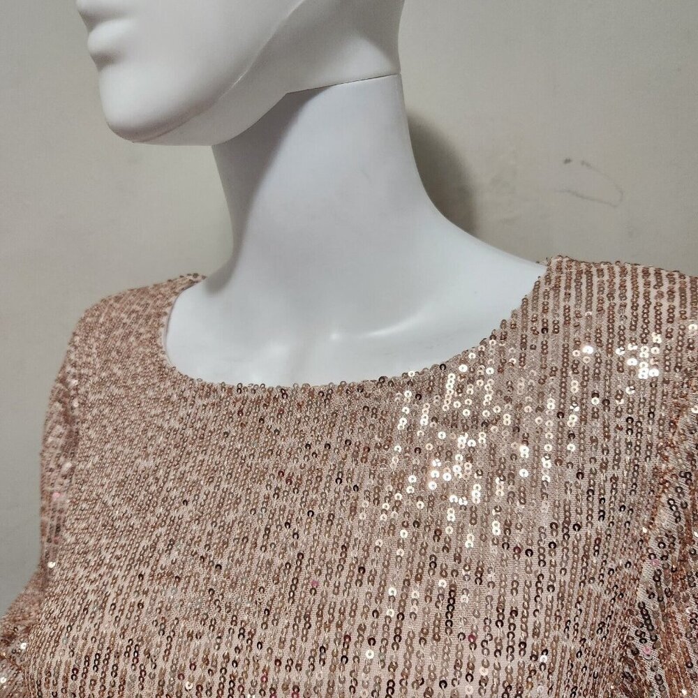 Preston & York Rosa Sequin Dress Long Blouson Sleeve Champagne Gold Size 16 (12) - Picture 7 of 15